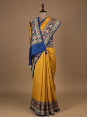 Yellow Cotton Silk Printed Saree