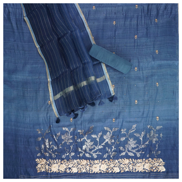 Blue Tussar Dress Material