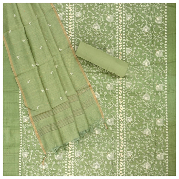 Green Tussar Dress Material