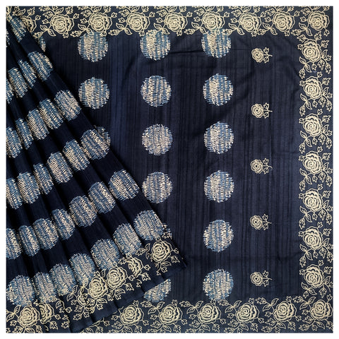 Blue Art Tussar Embroidered Saree
