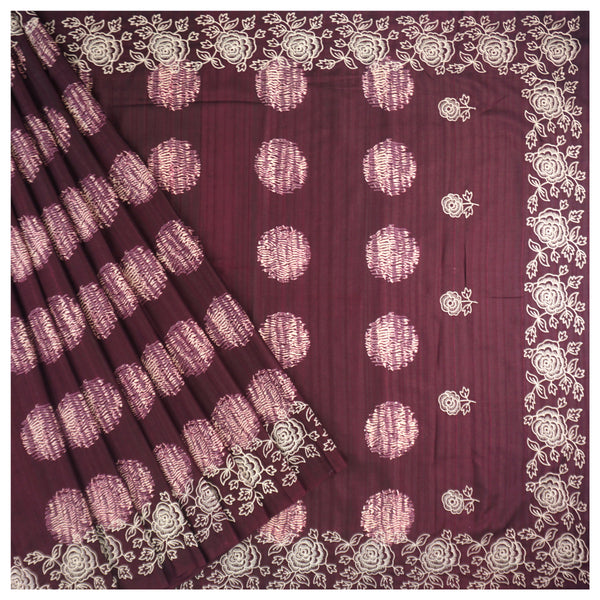 Wine Art Tussar Embroidered Saree