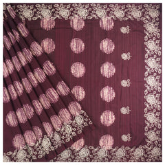 Wine Art Tussar Embroidered Saree