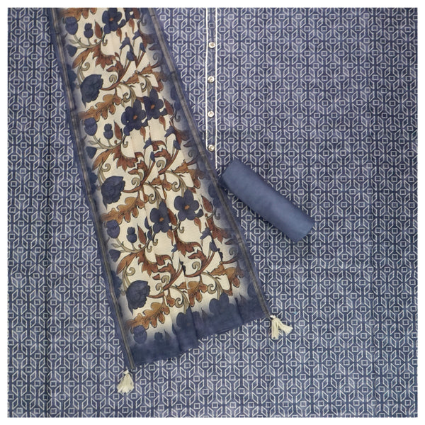 Blue Cotton Tussar Dress Material