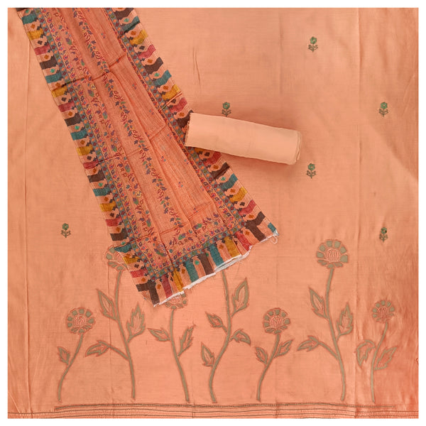 Peach Chanderi Dress Material
