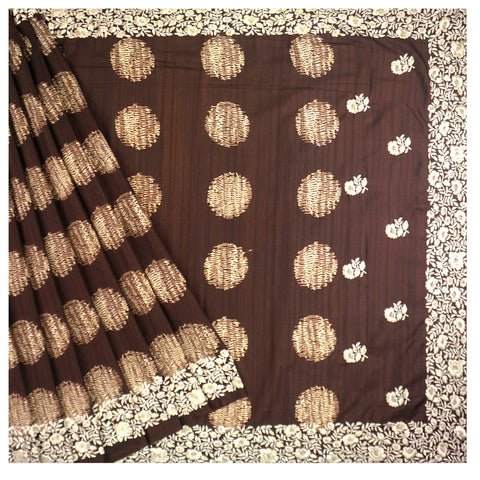 Brown Art Tussar Embroidered Saree