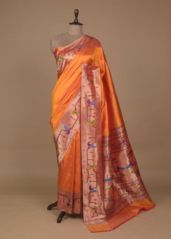 Orange Silk Paithani Saree