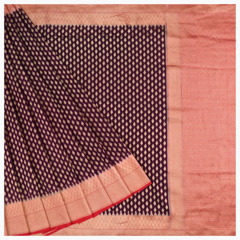 Wine Chanderi Cotton Banarasi Saree