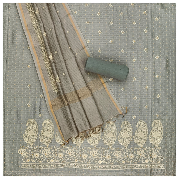 Grey Chanderi Dress Material