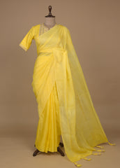 Yellow Tussar Embroidered Saree