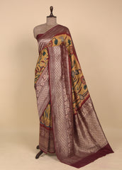 Yellow Tussar Kalamkari Saree