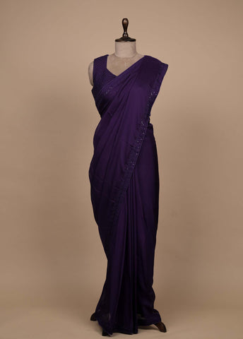 Purple Organza Embroidered Saree