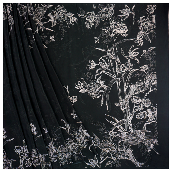 Black Crepe Satin Printed Saree