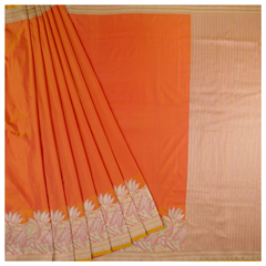 Orange Art Crepe Silk Banarasi Saree