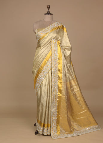 Gold Tissue Embroidered Saree