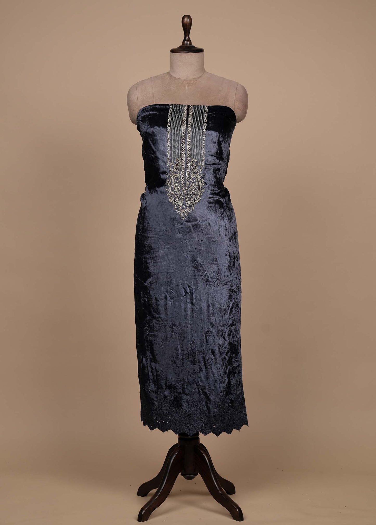 Blue Velvet Dress Material