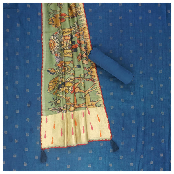 Blue Tussar Dress Material
