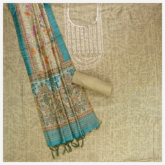 Beige Tussar Cotton Dress Material