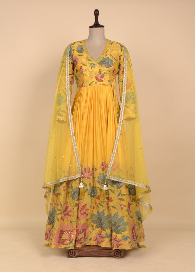 Yellow Moroccan Silk Anarkali Set