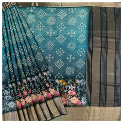 Blue Crepe Printed Saree