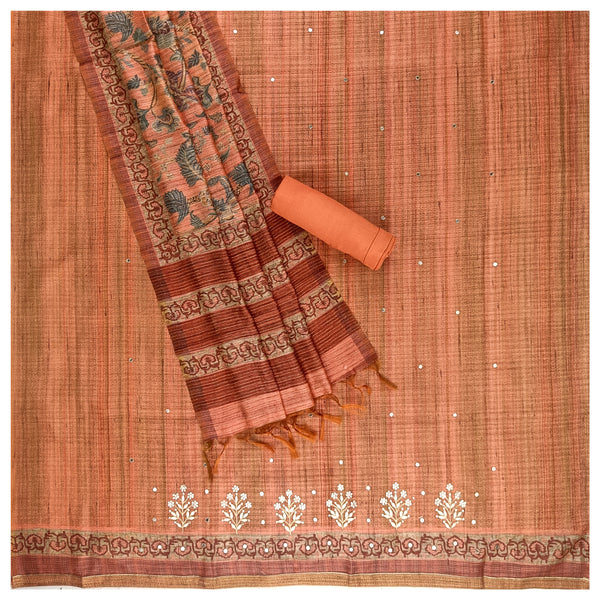 Rust Tussar Dress Material