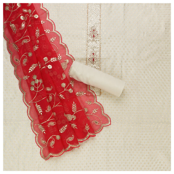 Cream Chanderi Dress Material
