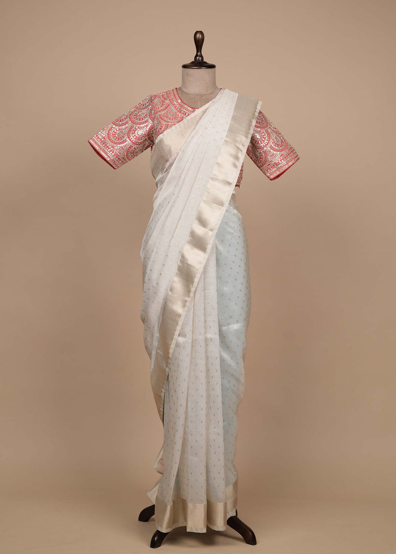 Cream Tissue Embroidered Saree