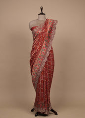 Red Georgette Embroidered Saree