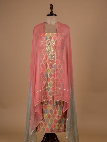 Pink Banarasi Cotton Dress Material