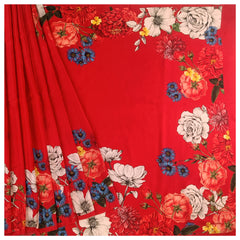 Red Crepe Satin Printed Saree