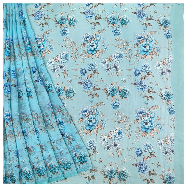Blue Chiffon Printed Saree