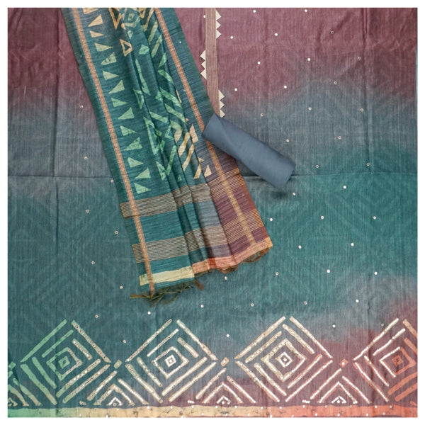 Multicoloured Cotton Tussar Dress Material