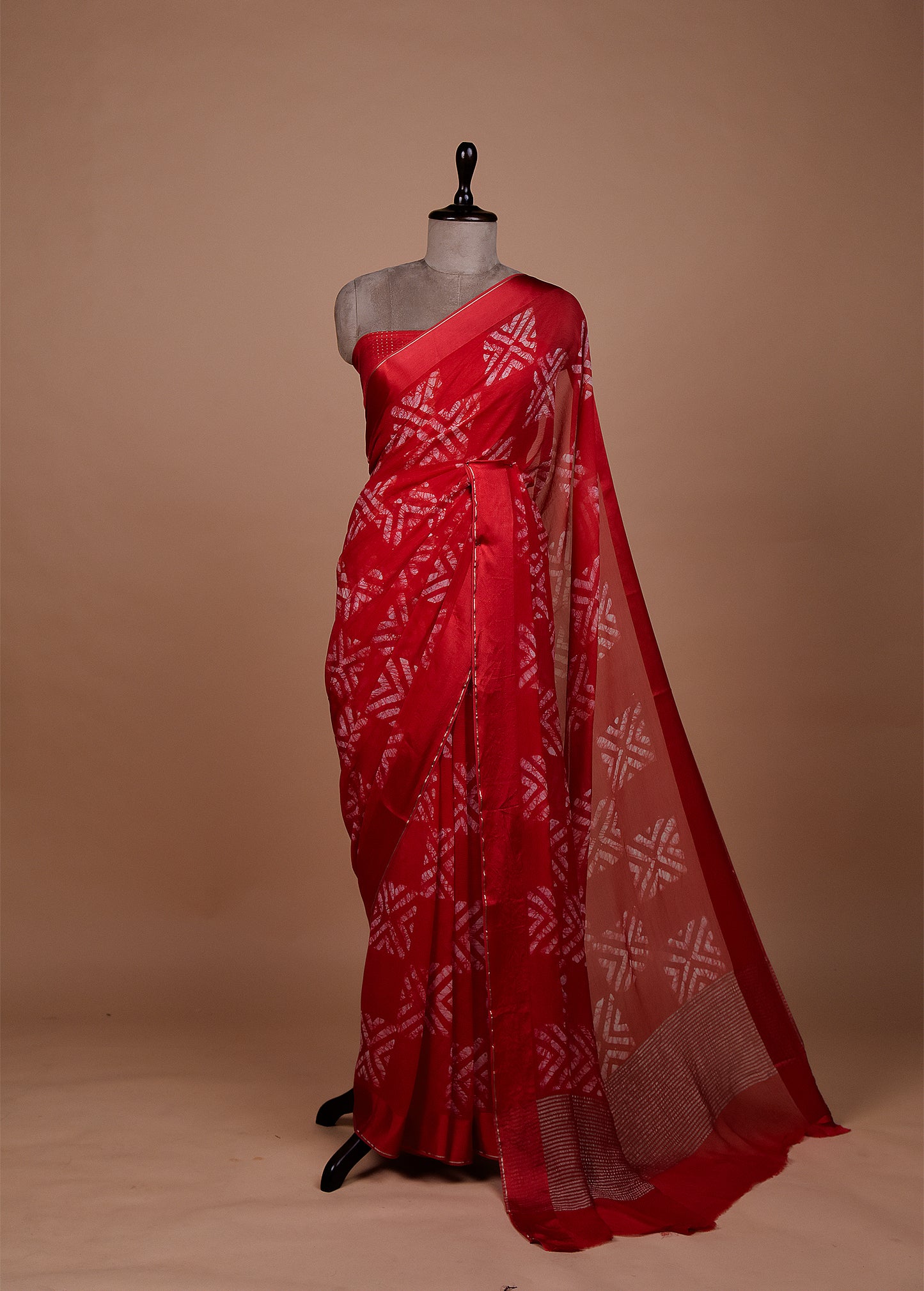 Red Chiffon Printed Saree