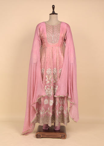 Pink Tissue Anarkali Set