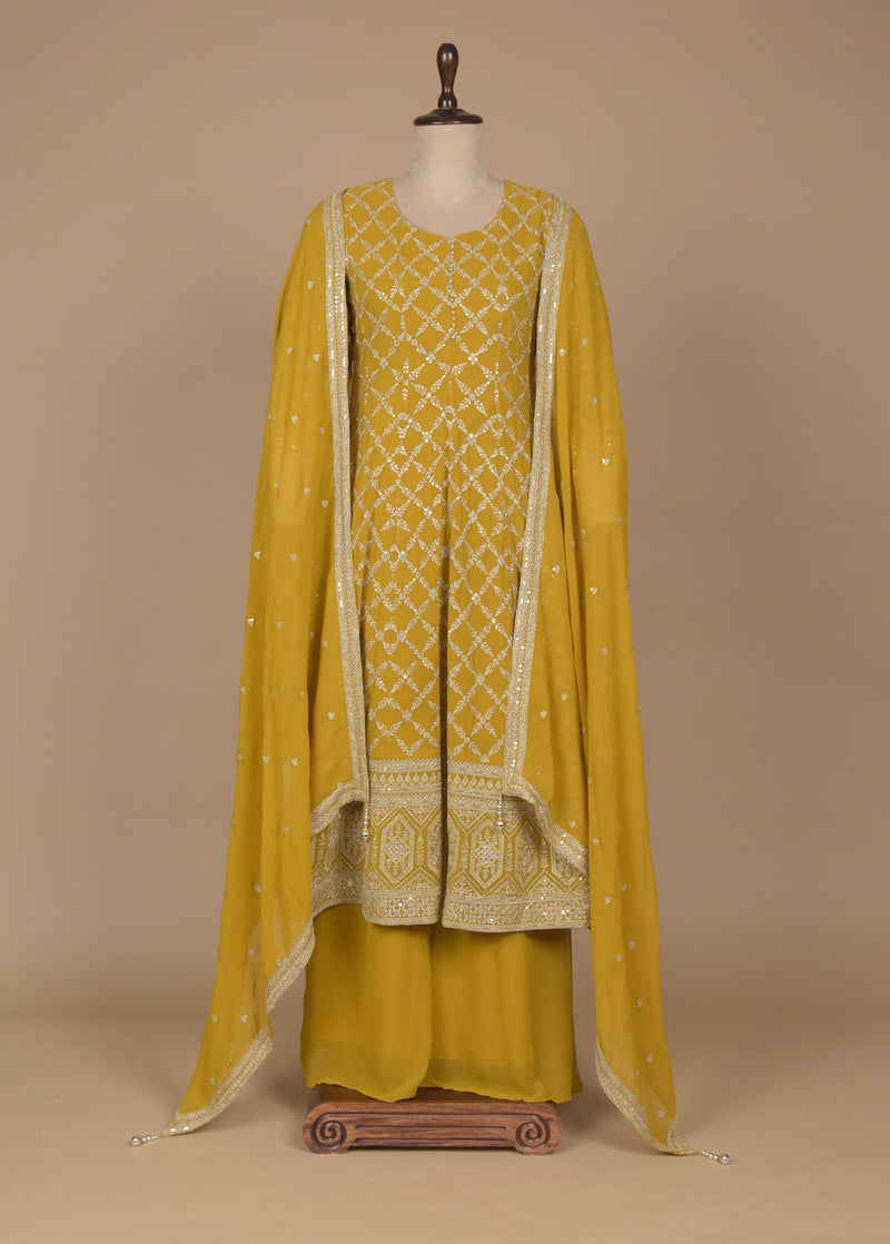 Yellow Georgette Straight Set