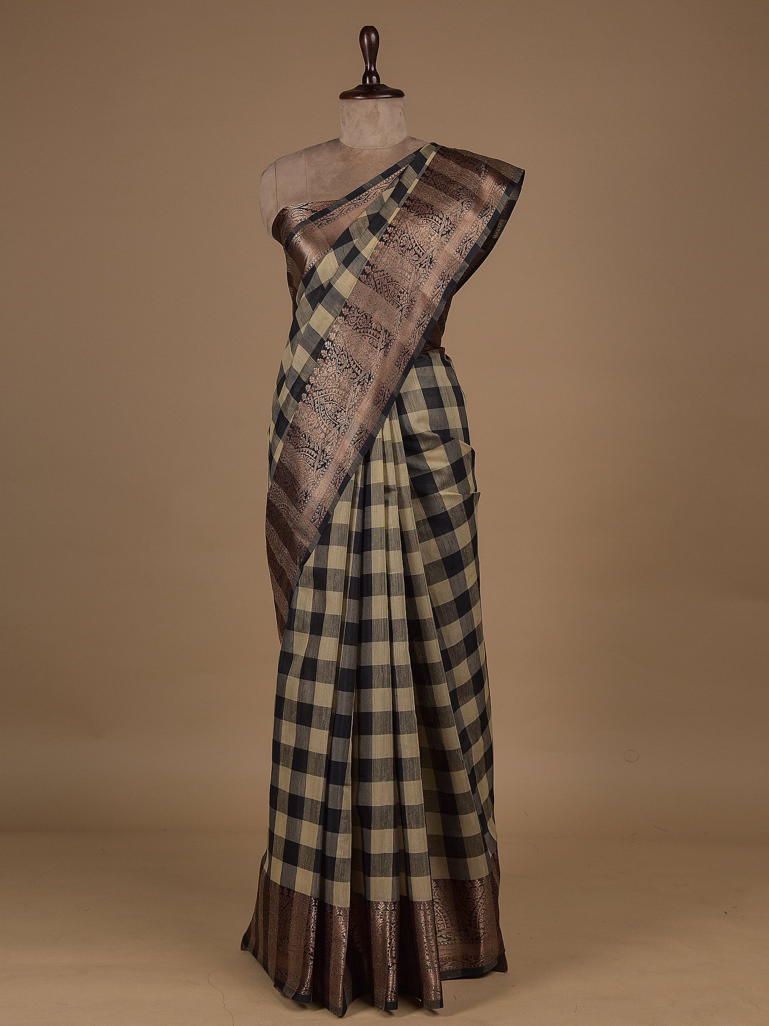 Black Banarasi Handwoven Cotton Silk Saree | Greenways Delhi