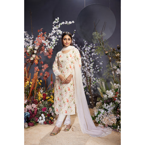 White Cream Linen Straight Suit