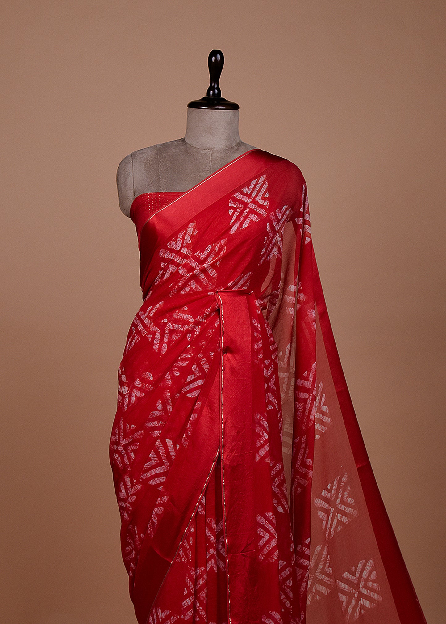 Red Chiffon Printed Saree