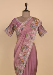 Pink Tissue Embroidered Saree