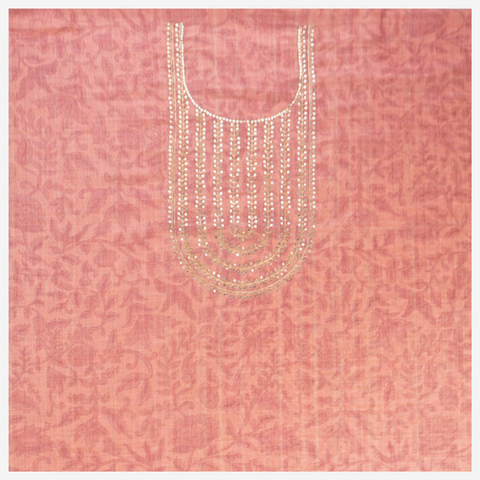 Peach Tussar Cotton Dress Material