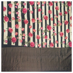 Black and White Tussar Printed Saree