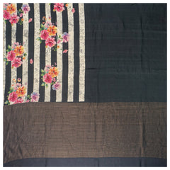 Black and White Tussar Printed Saree