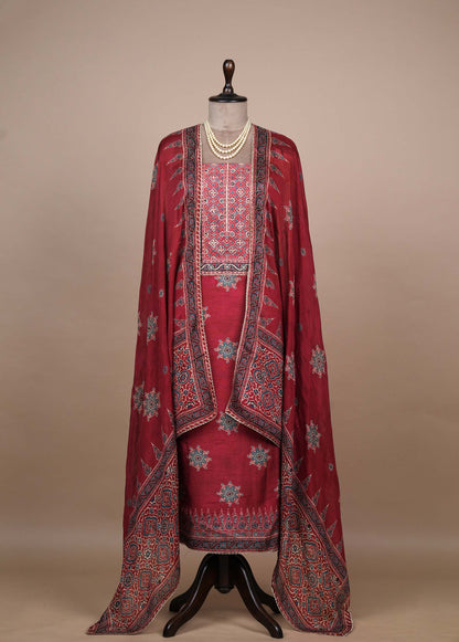 Red Tussar Dress Material