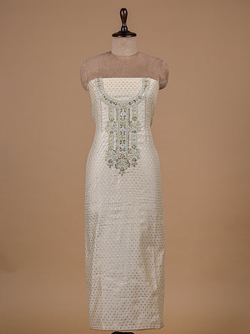 Cream Banarasi Cotton Dress Material