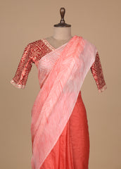 Red Tussar Embroidered Saree