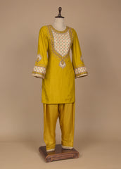 Yellow Cotton Silk Straight Set