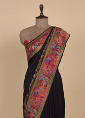 Black Crepe Silk Embroidered Saree