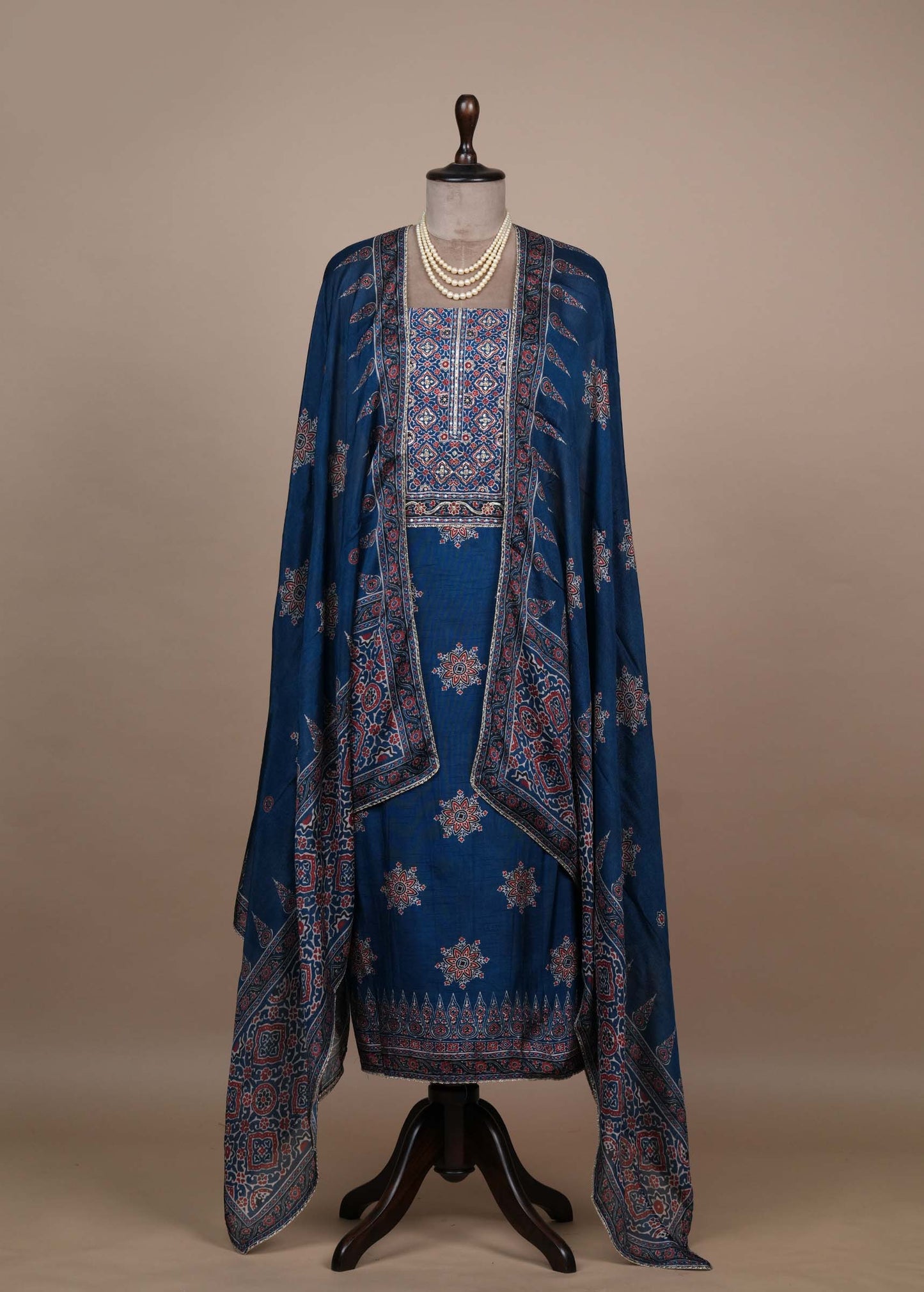 Blue Tussar Dress Material