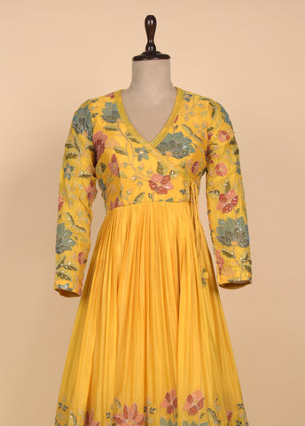 Yellow Moroccan Silk Anarkali Set