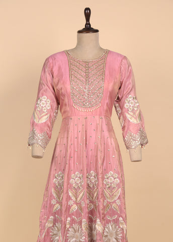 Pink Tissue Anarkali Set