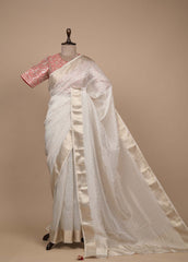 Cream Tissue Embroidered Saree